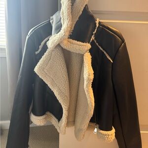Women's Black and Cream Shearling Jacket